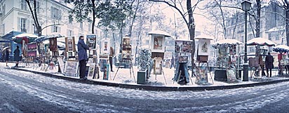 Panorama de la place du tertre à Montmartre en hiver